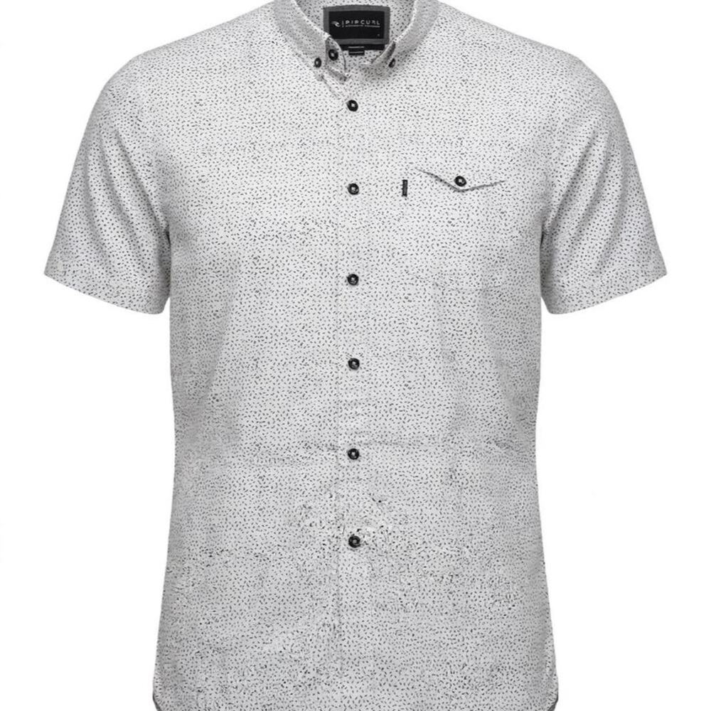 Rip Curl Button Up Shirt Mens L White Black Speckle Short Sleeve Tailored Fit